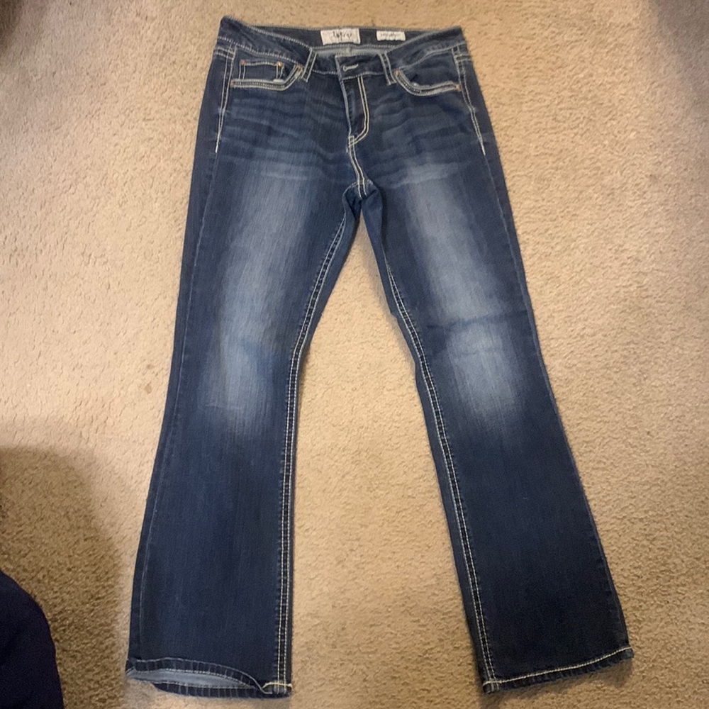 Buckle boot cut jeans. Dark wash
